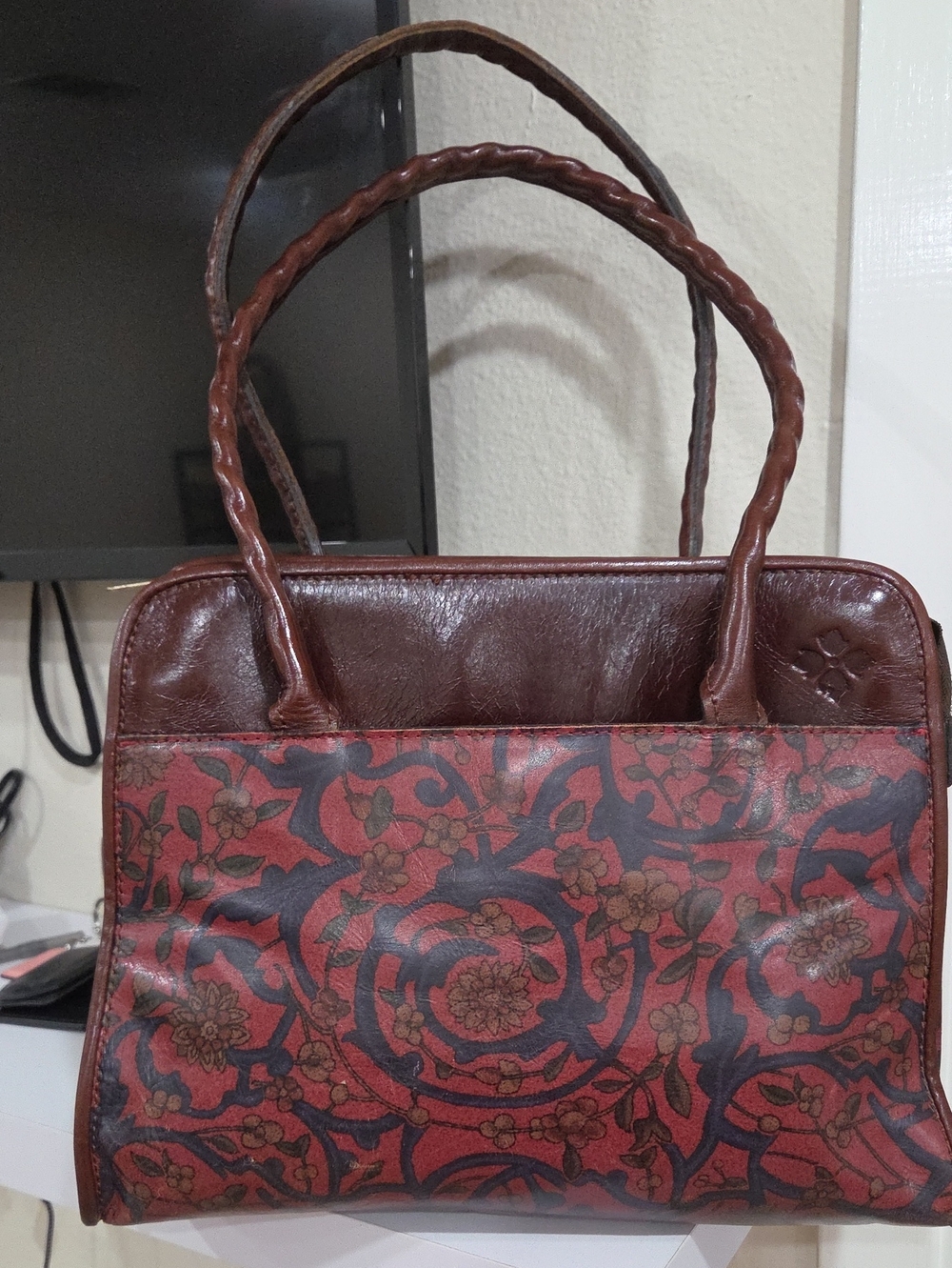 Patricia Nash Brown and Red Floral Leather Tote Bag